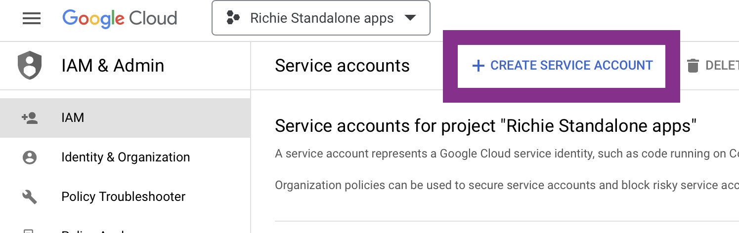 Navigate to service accounts